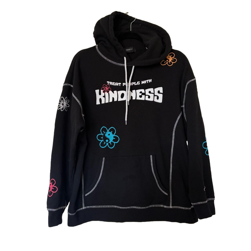 Black printed yin yang yoga hoodie